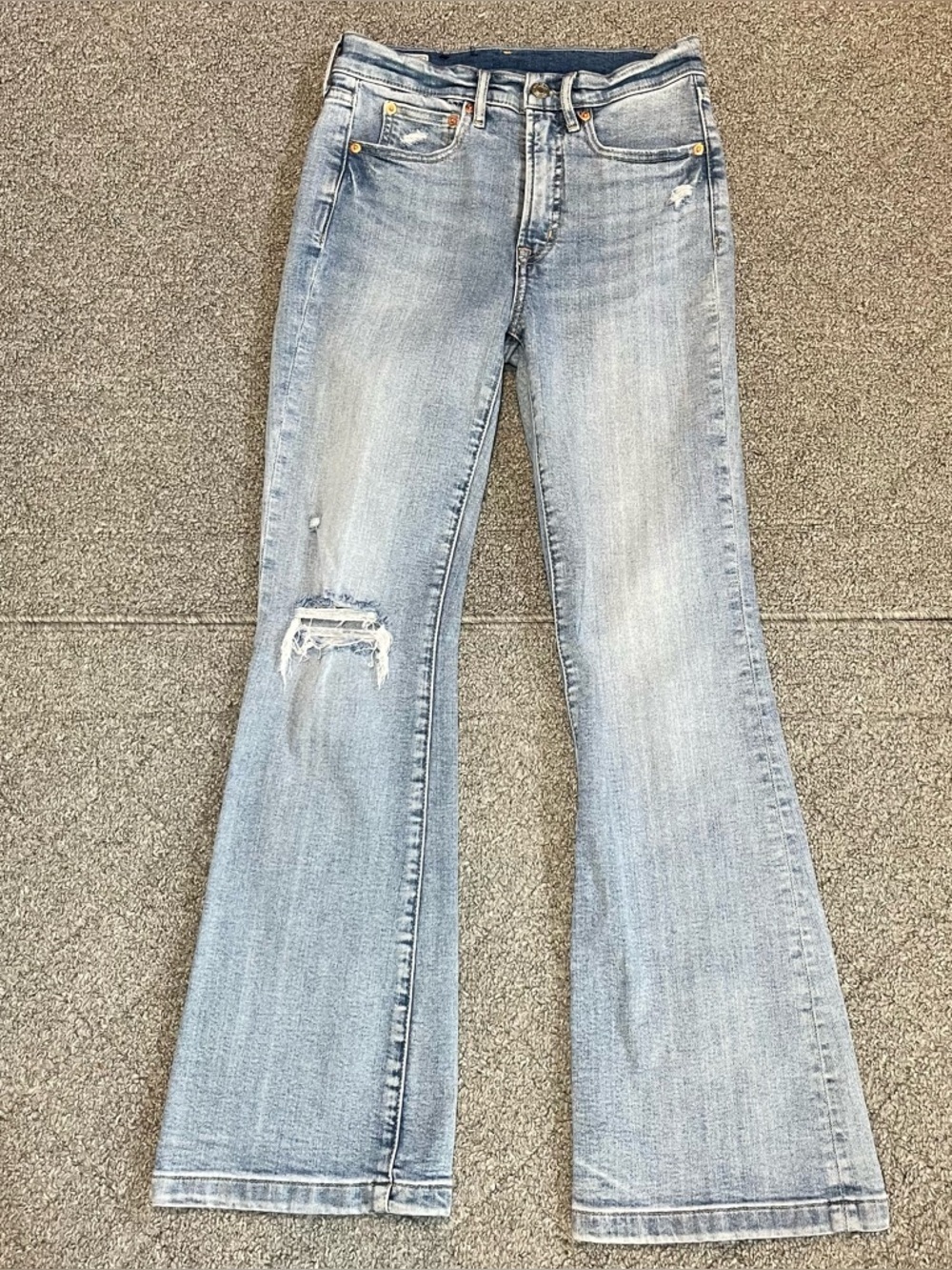 GAP 70s Flare High Rise Distressed Denim Jeans Womens Size 2P Blue Stretch